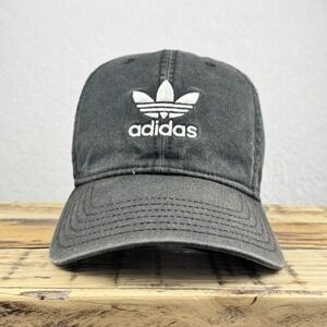 Adidas Hat Cap Strap Back Black Trefoil Dad Cap Washed Cotton Mens Casual